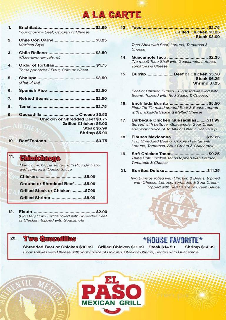 El Paso Mexican Grill - Milton, FL menu_pic