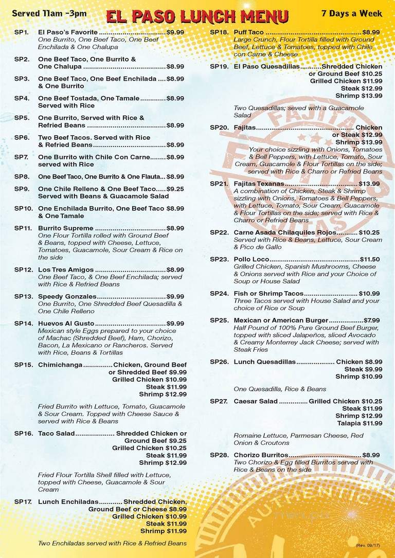 El Paso Mexican Grill - Milton, FL menu_pic
