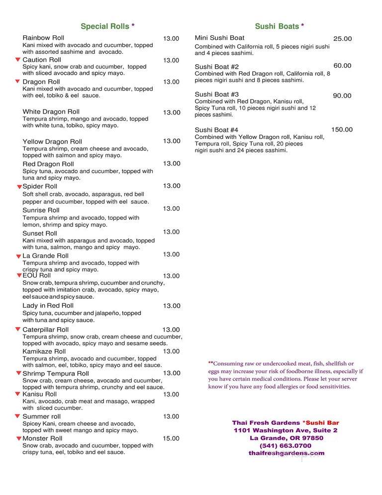 Thai Fresh Gardens and Sushi - La Grande, OR menu_pic
