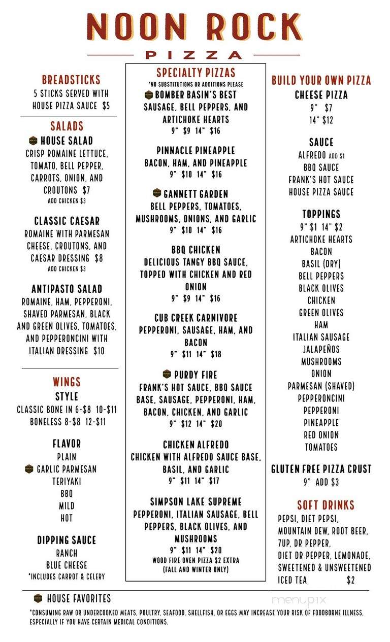 Noon Rock Pizza - Dubois, WY menu_pic
