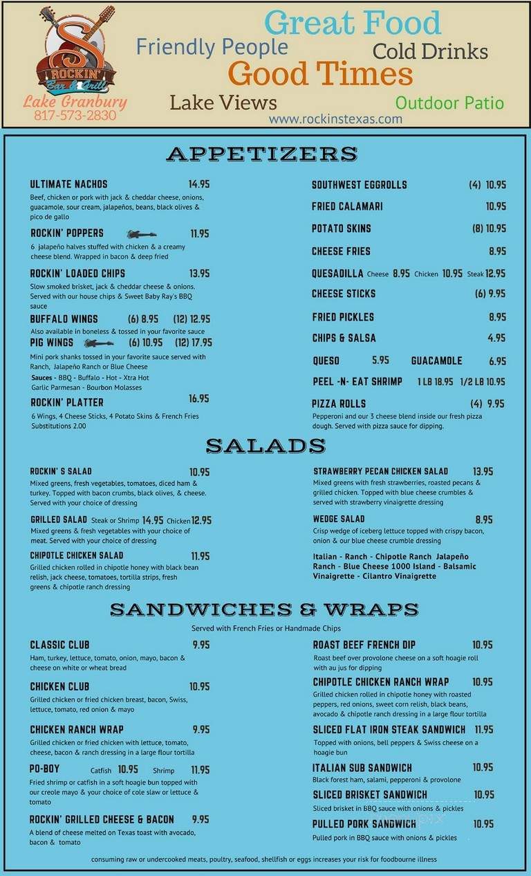 Rockin' S Bar & Grill - Granbury, TX menu_pic