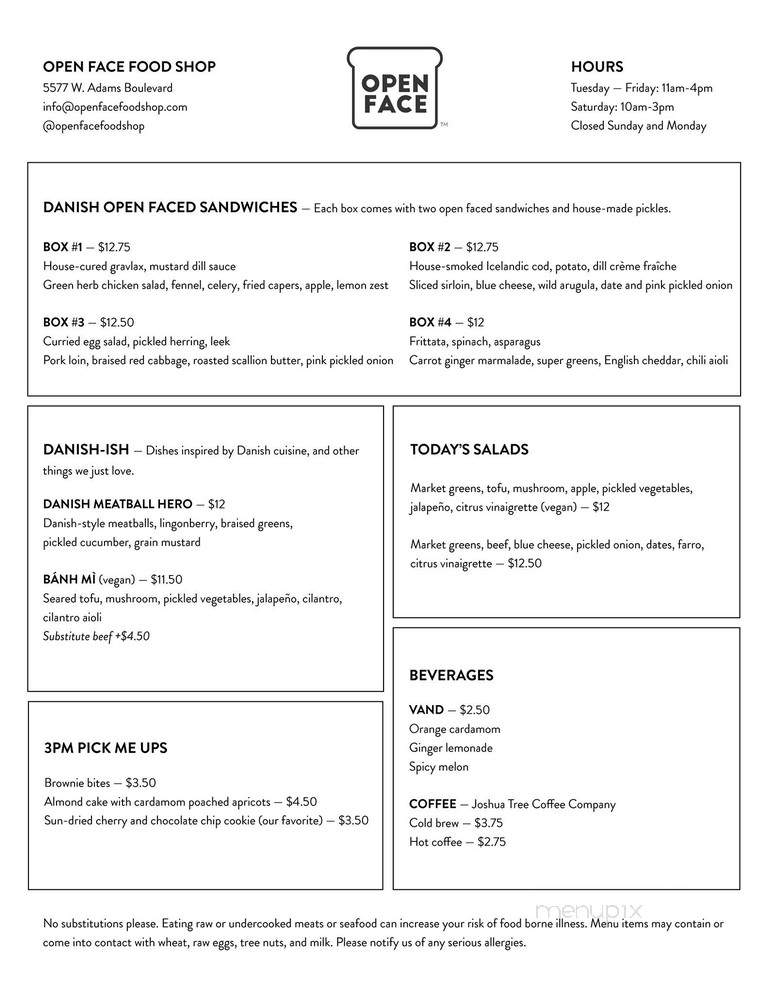 Open Face - Los Angeles, CA menu_pic