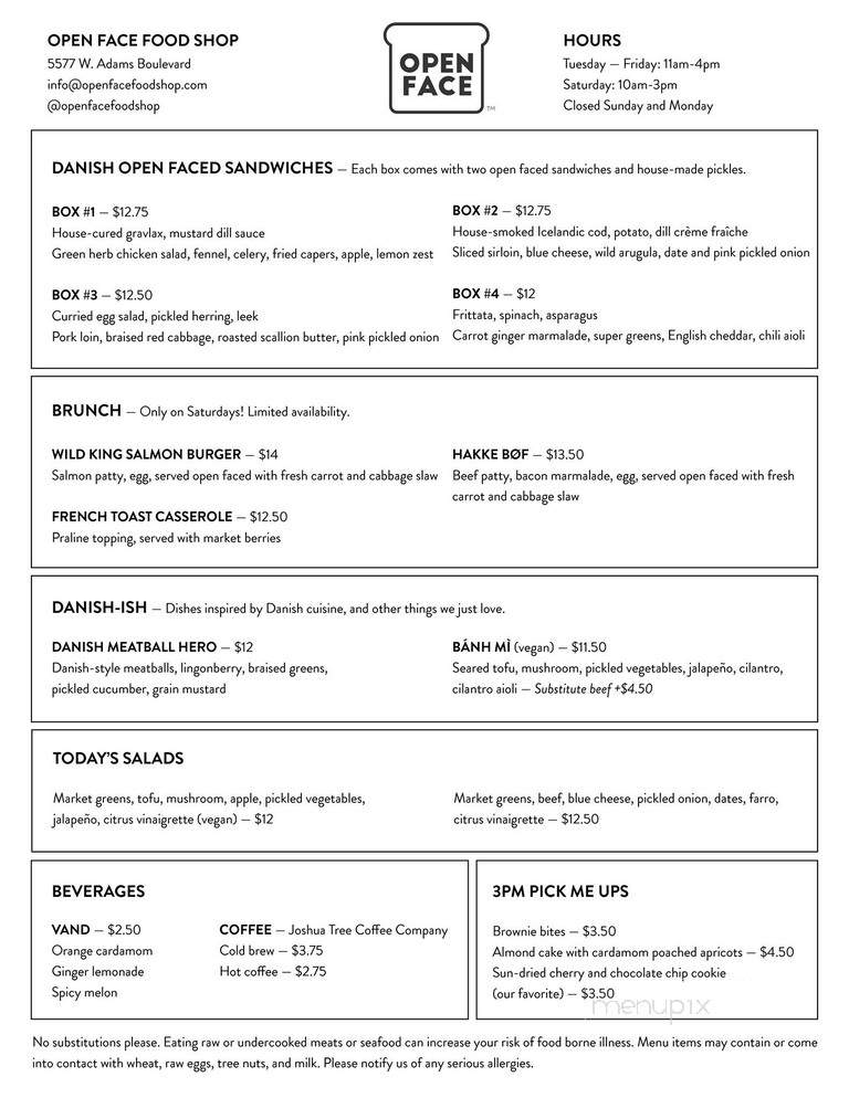 Open Face - Los Angeles, CA menu_pic