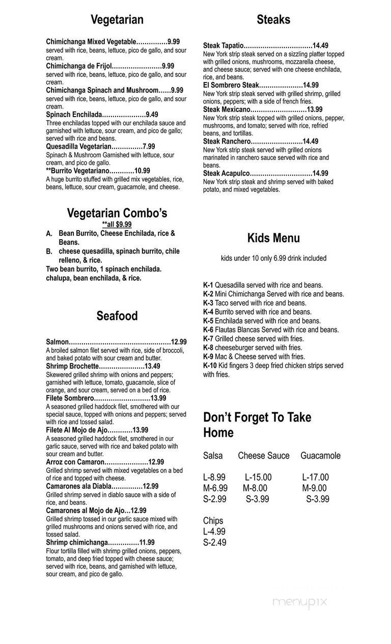 El Sombrero - Olean, NY menu_pic