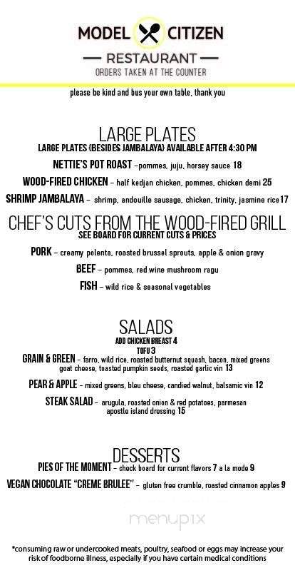 Model Citizen Restaurant - New London, MN menu_pic