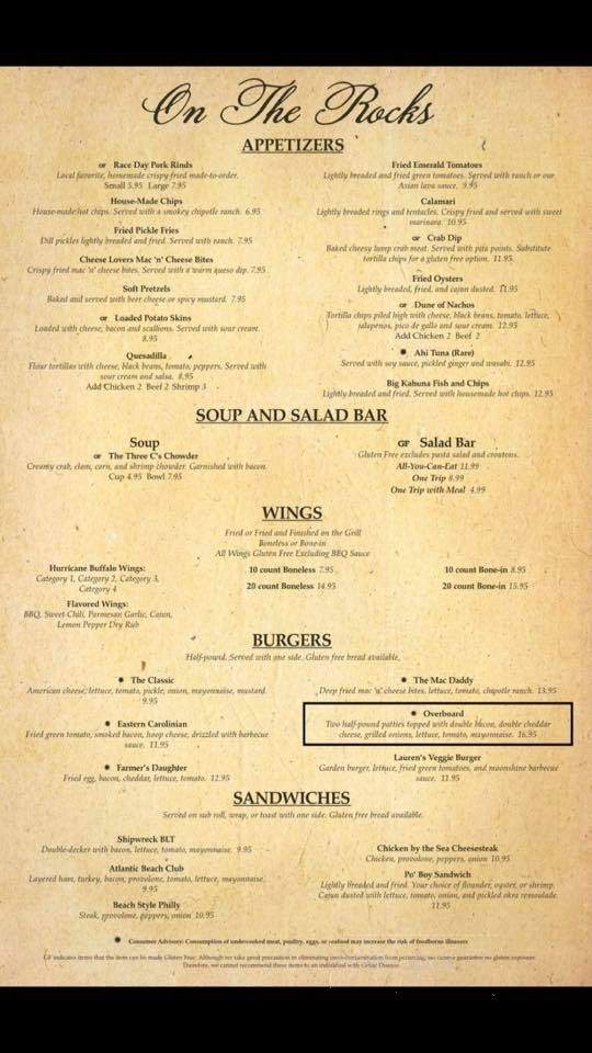 On The Rocks - Atlantic Beach, NC menu_pic