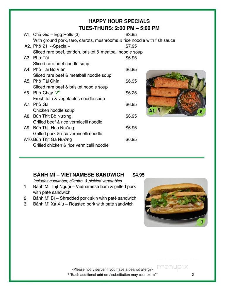 Pho 21 - Indianapolis, IN menu_pic