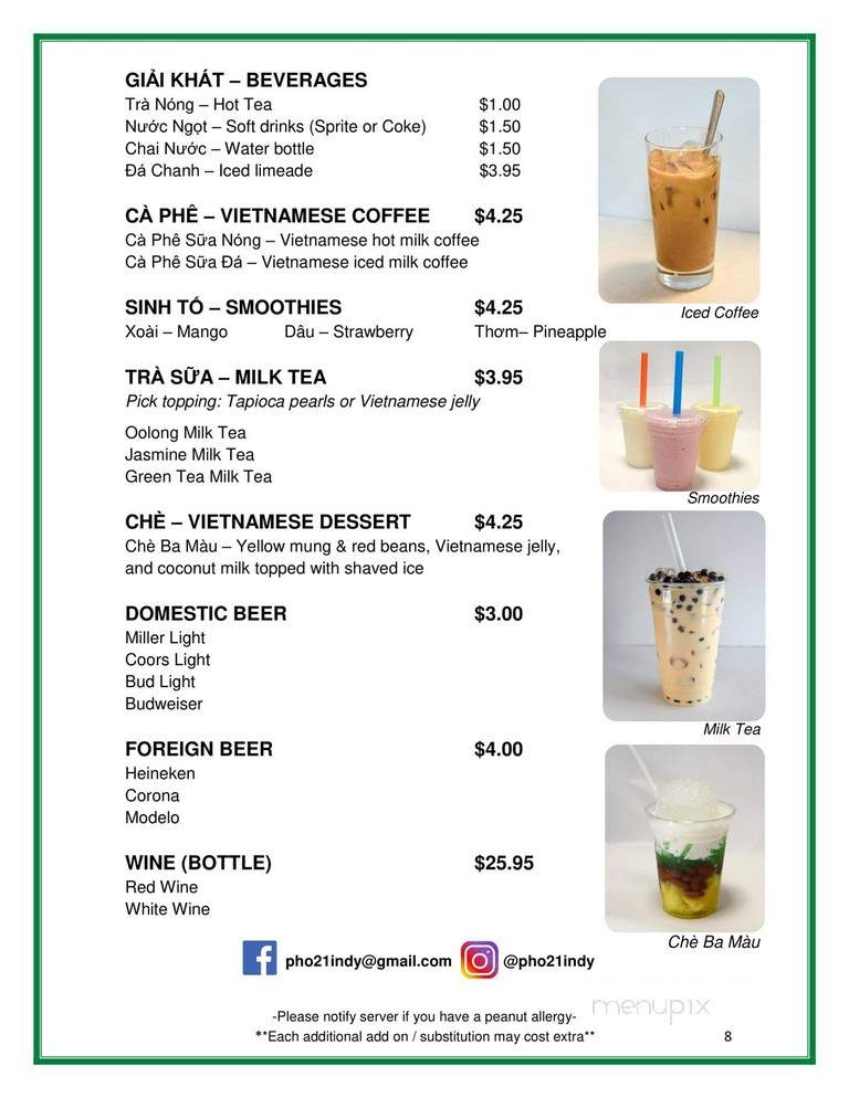 Pho 21 - Indianapolis, IN menu_pic