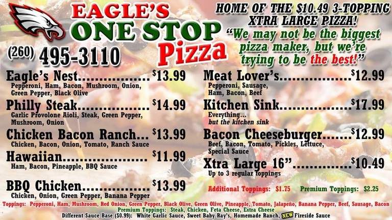 Eagle's One Stop Pizza - Fremont, IN menu_pic