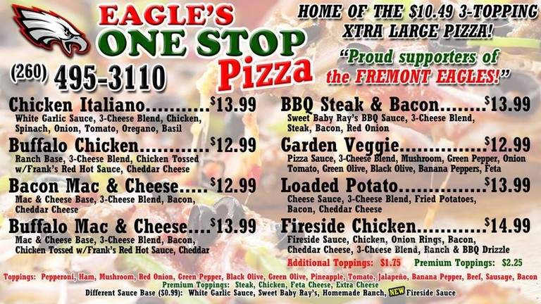 Eagle's One Stop Pizza - Fremont, IN menu_pic