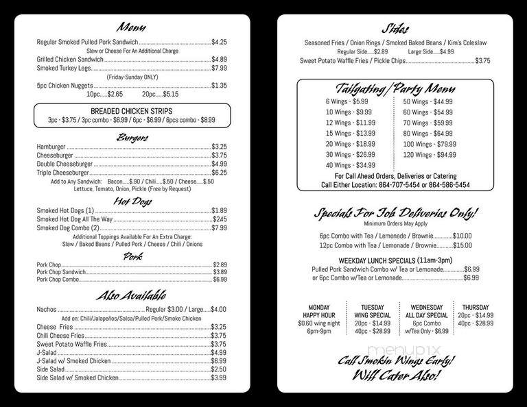 Smokin' Wings - Gaffney, SC menu_pic