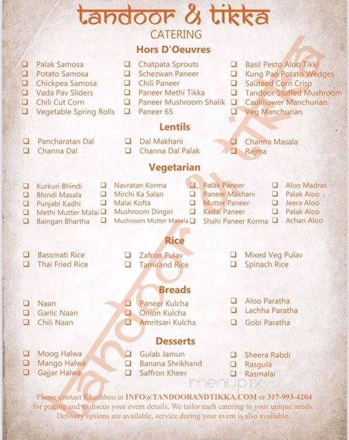Tandoor & Tikka - Indianapolis, IN menu_pic