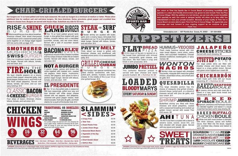 Time Out Sports Bar Plus - Cocoa, FL menu_pic