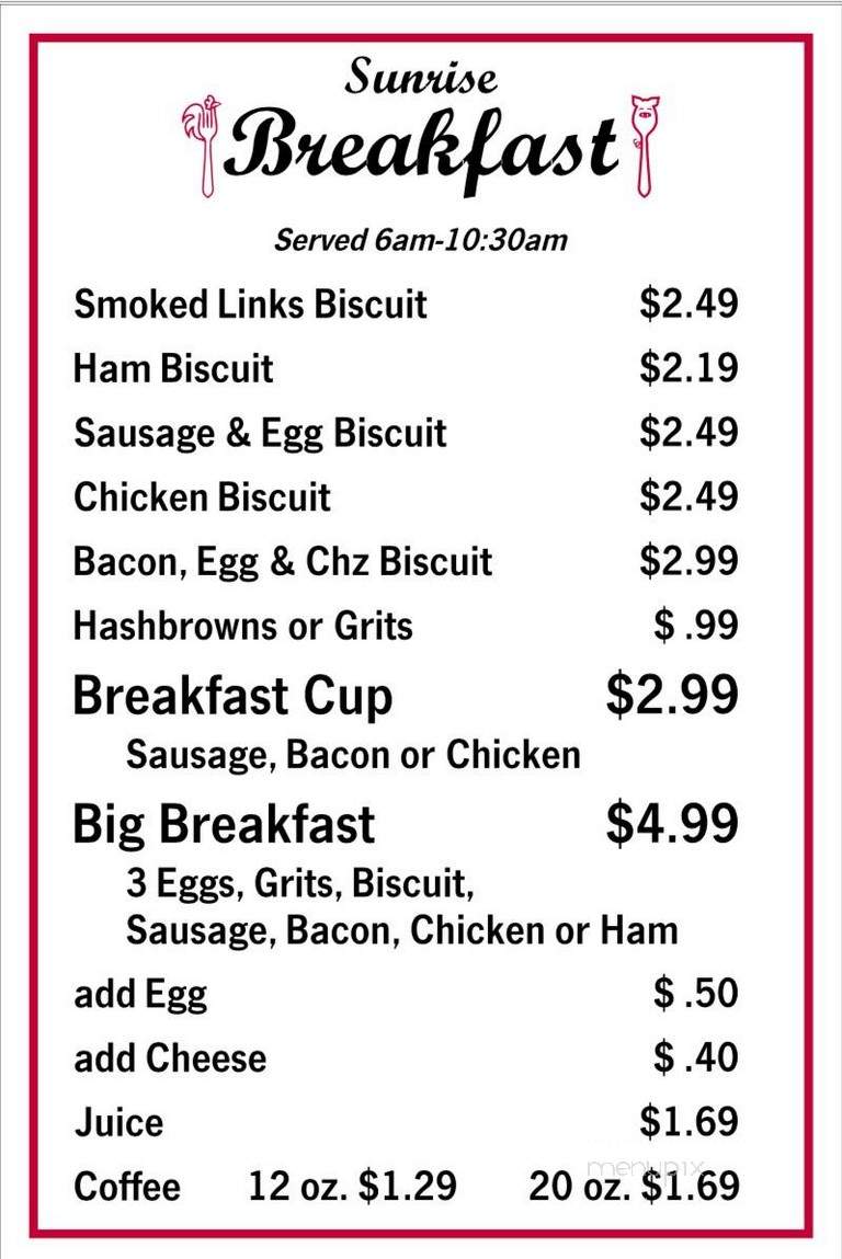 Sally Mae's Kitchen - Brooklet, GA menu_pic