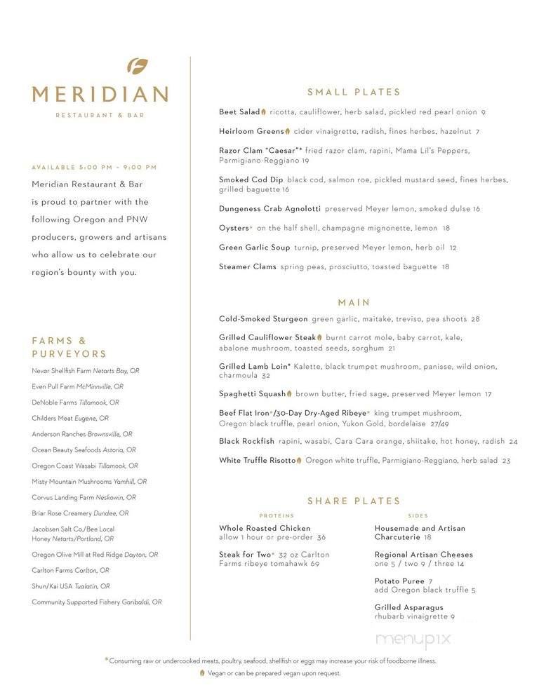 Meridian Restaurant & Bar - Pacific City, OR menu_pic