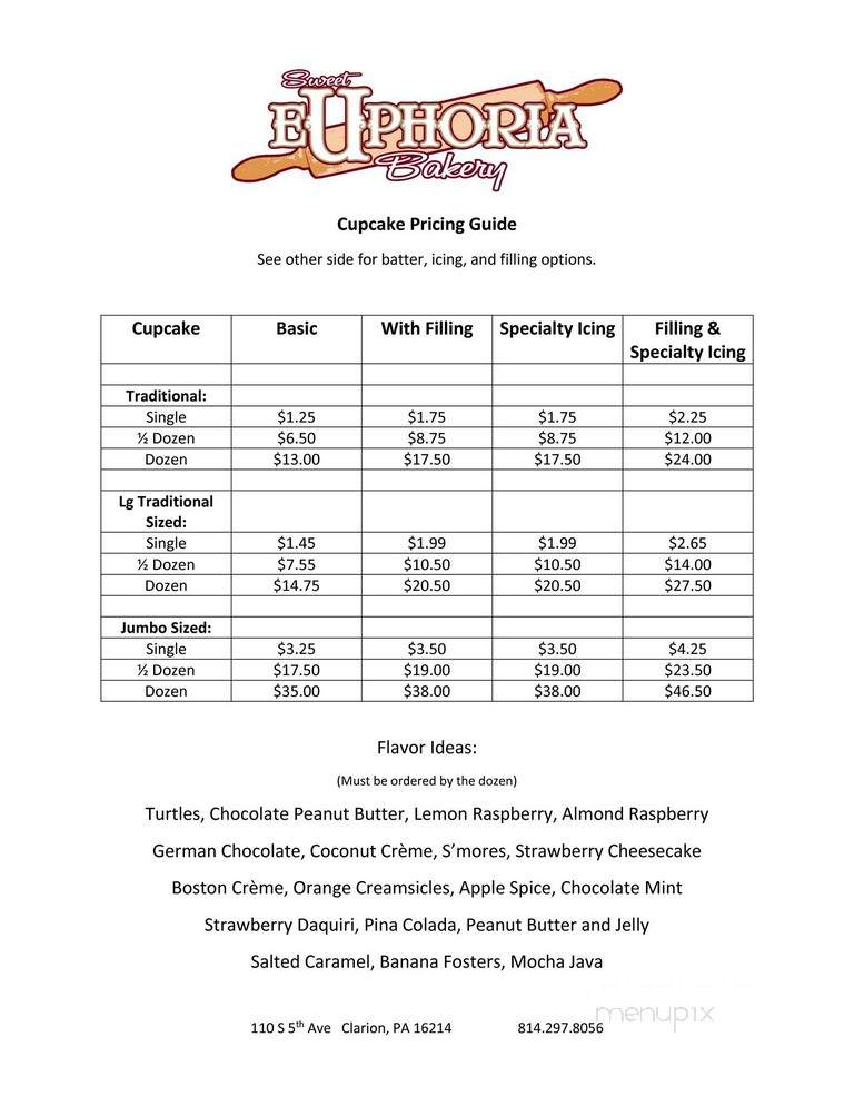 Sweet Euphoria Bake Shoppe - Clarion, PA menu_pic