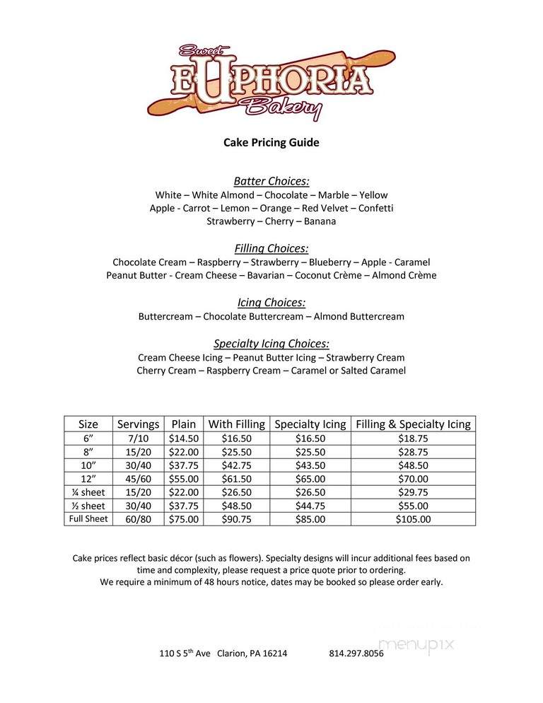Sweet Euphoria Bake Shoppe - Clarion, PA menu_pic