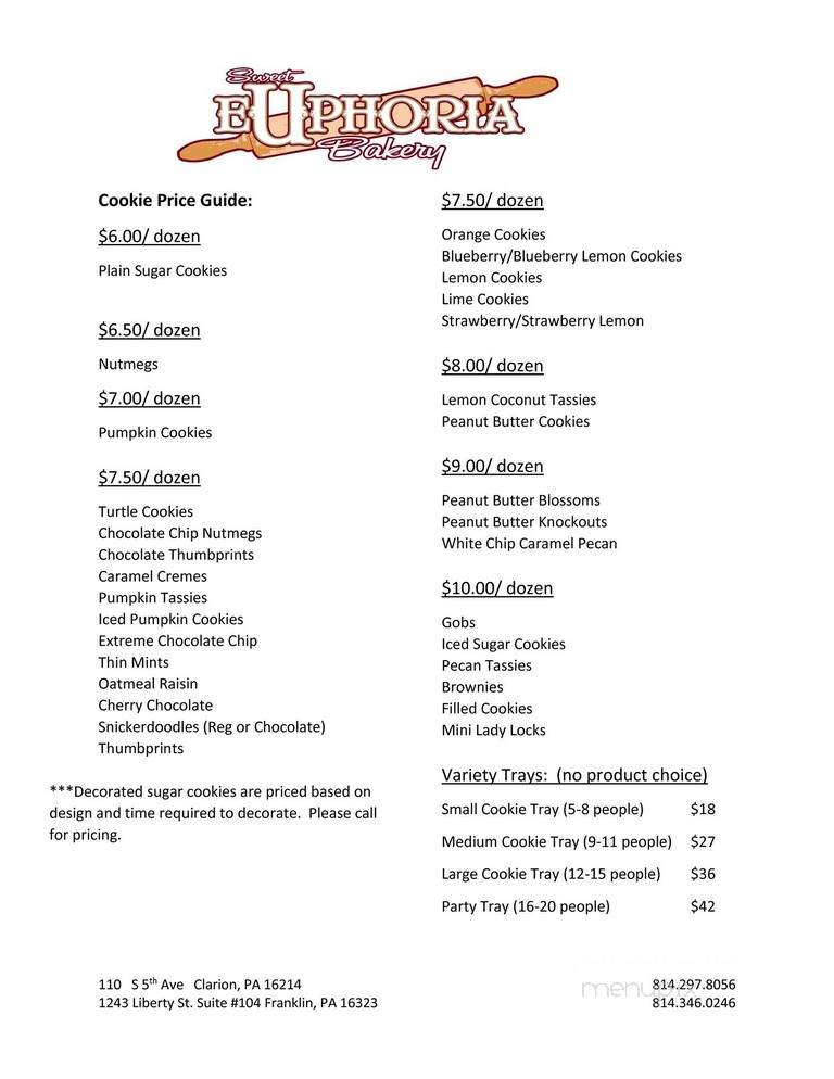 Sweet Euphoria Bake Shoppe - Clarion, PA menu_pic
