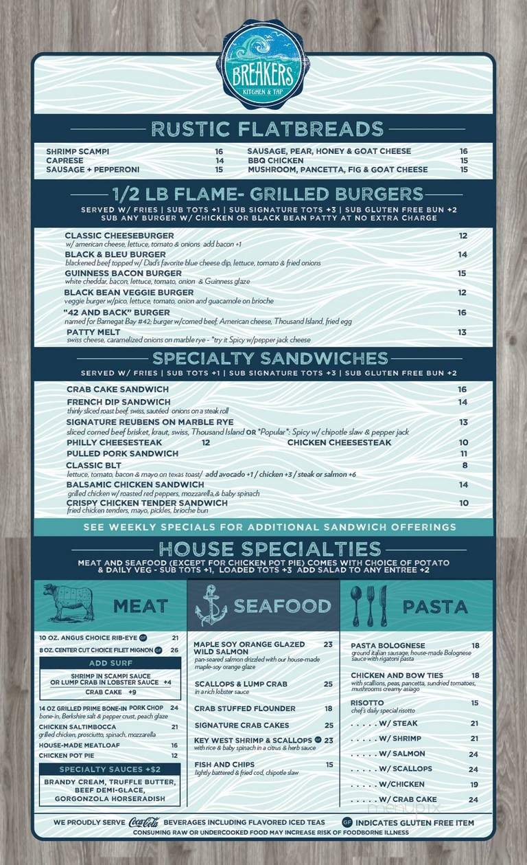 Menu of Breakers Kitchen & Tap in Waretown, NJ 08758