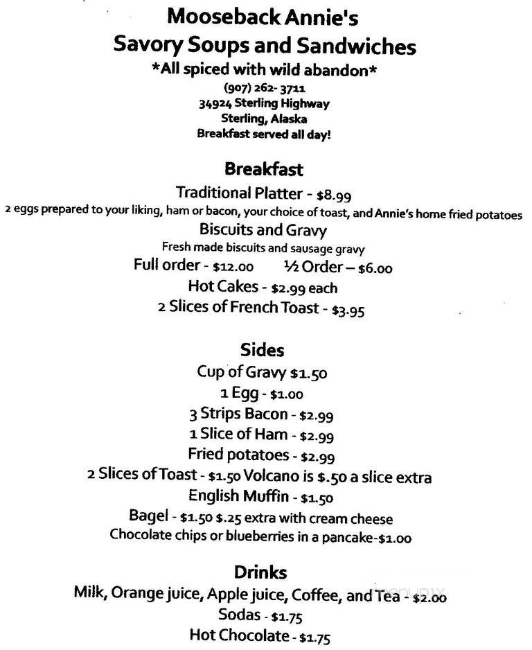 Mooseback Annie - Sterling, AK menu_pic