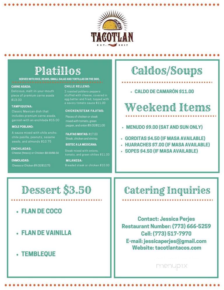Tacotlan - Chicago, IL menu_pic