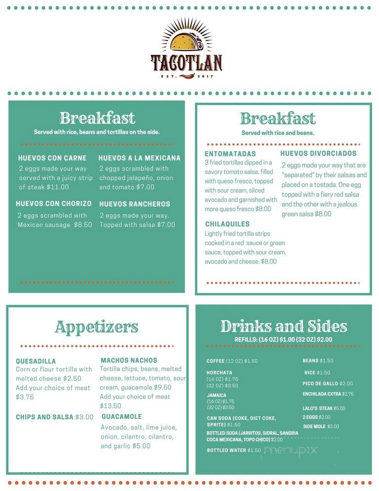 Tacotlan - Chicago, IL menu_pic