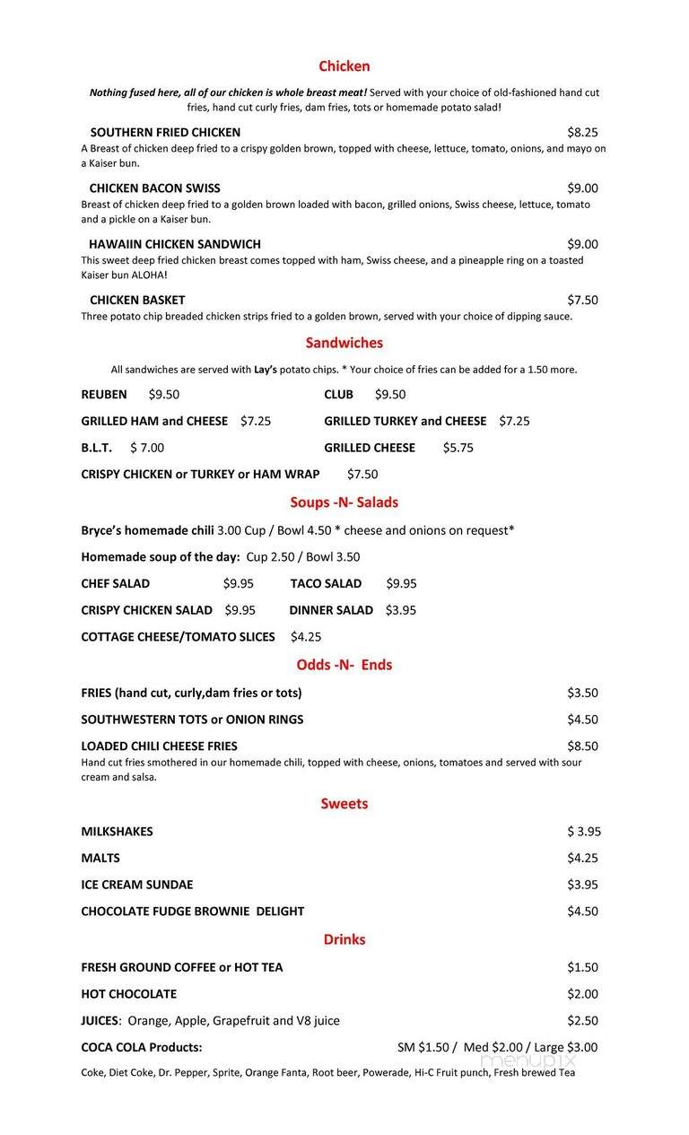 Northfork Cafe - Ahsahka, ID menu_pic