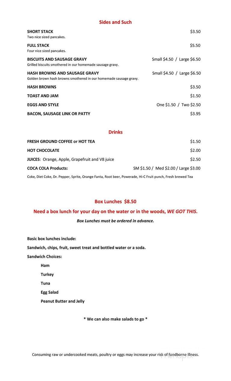 Northfork Cafe - Ahsahka, ID menu_pic