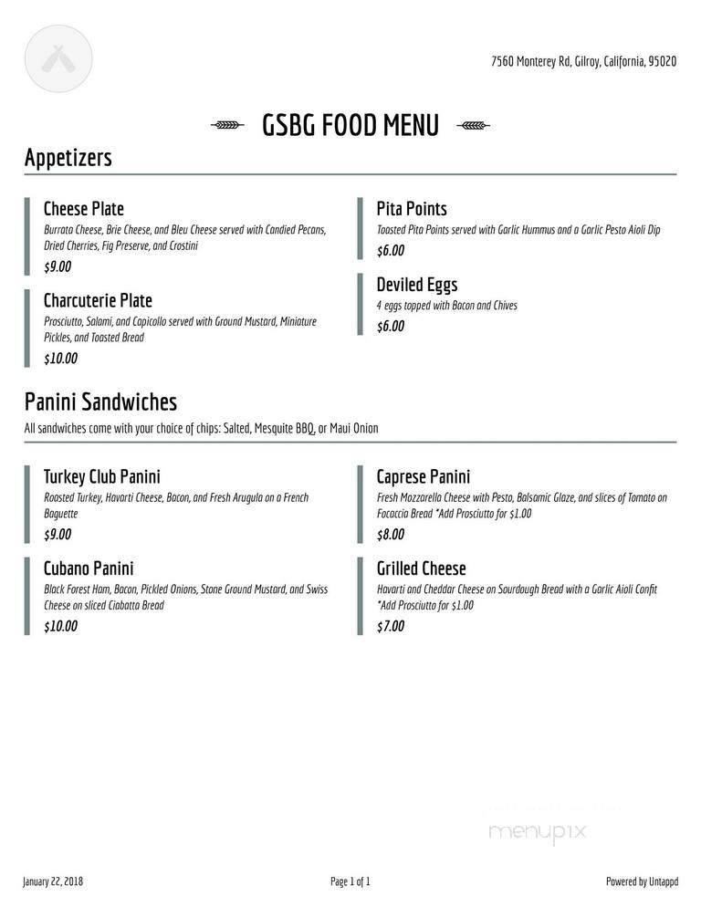 Golden State Brew & Grill - Gilroy, CA menu_pic