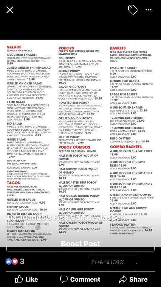 Tia Juanita's Fish Camp - Jasper, TX menu_pic