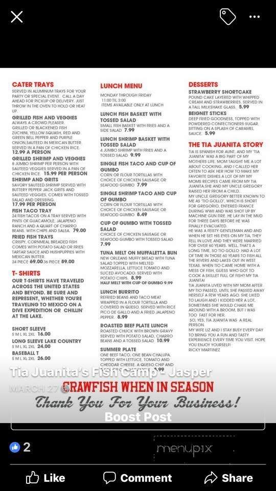 Tia Juanita's Fish Camp - Jasper, TX menu_pic