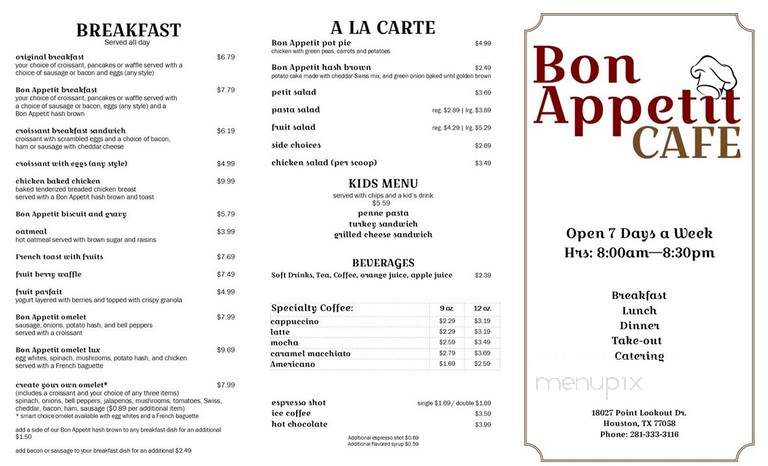 Bon Appetit Cafe - League City, TX menu_pic