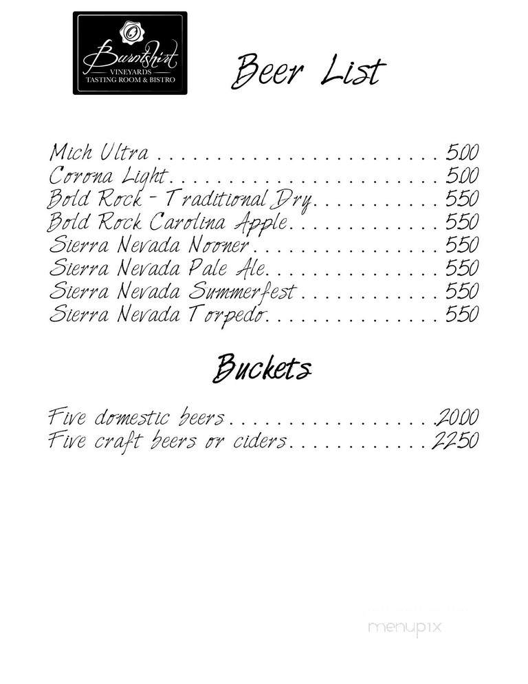 Burntshirt Bistro And Tasting Room - Chimney Rock, NC menu_pic