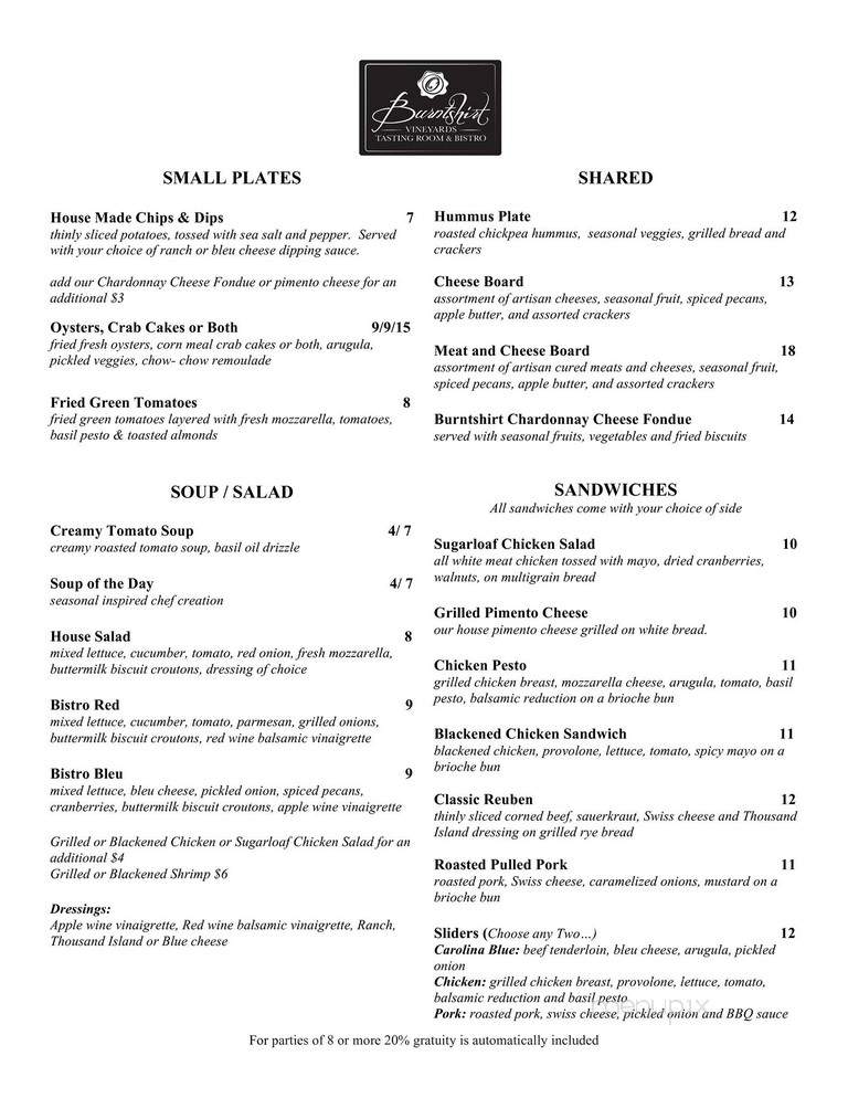 Burntshirt Bistro And Tasting Room - Chimney Rock, NC menu_pic