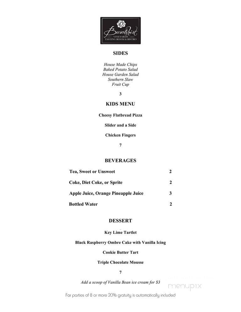 Burntshirt Bistro And Tasting Room - Chimney Rock, NC menu_pic