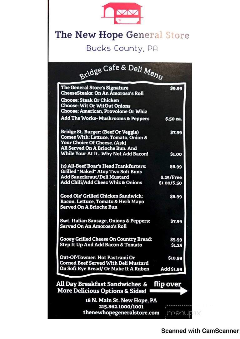 The New Hope General Store - New Hope, PA menu_pic