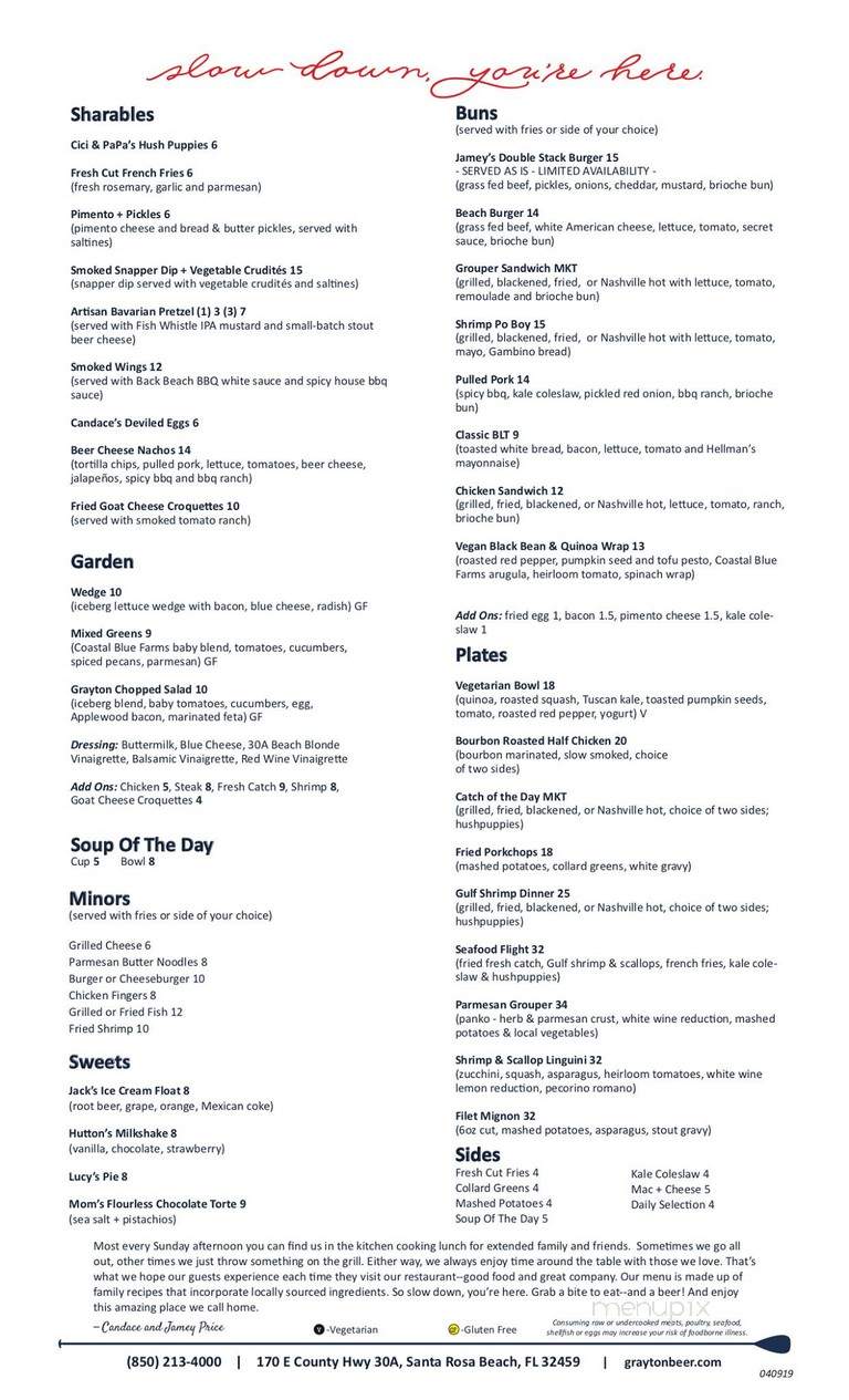Grayton Beer Brewpub - Santa Rosa Beach, FL menu_pic