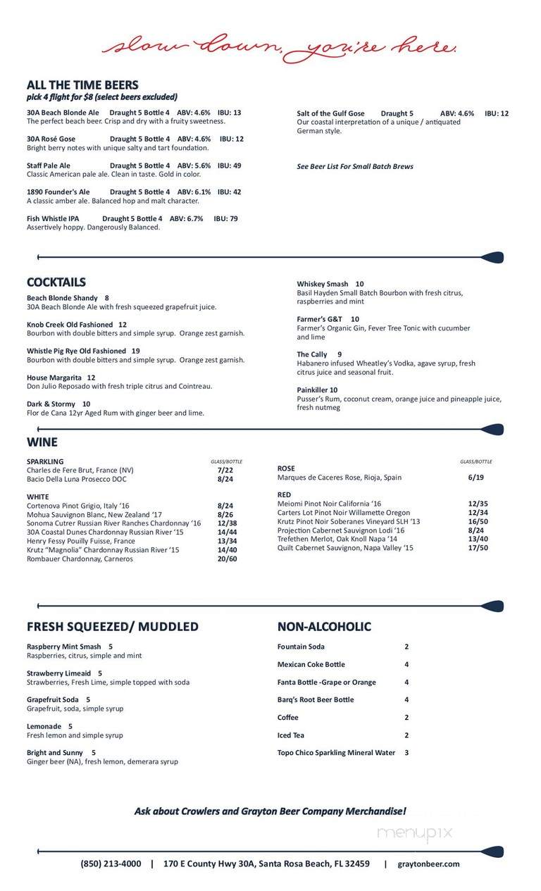 Grayton Beer Brewpub - Santa Rosa Beach, FL menu_pic