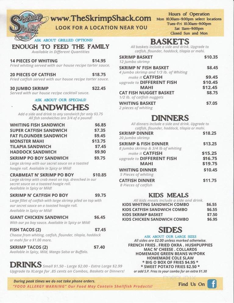 Skrimp Shack - Fredricksburg, VA menu_pic