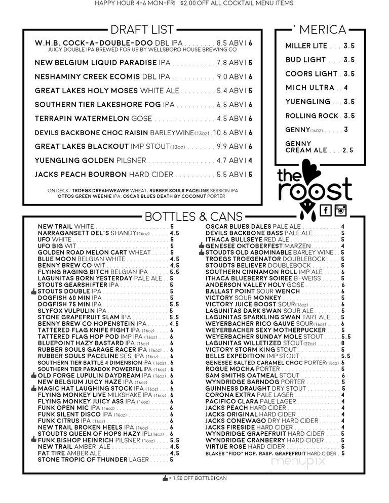 The Roost - Wellsboro, PA menu_pic