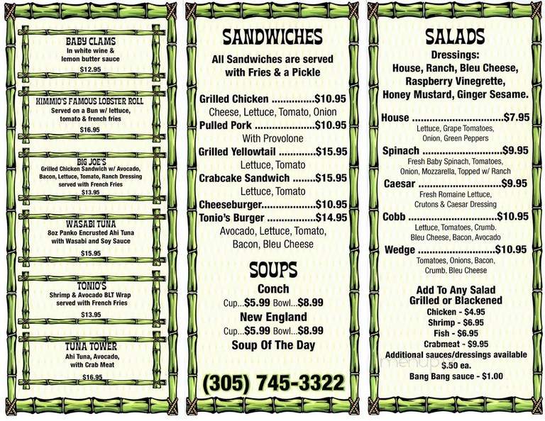 Tonio's Seafood Shack And Tiki Bar - Summerland Key, FL menu_pic