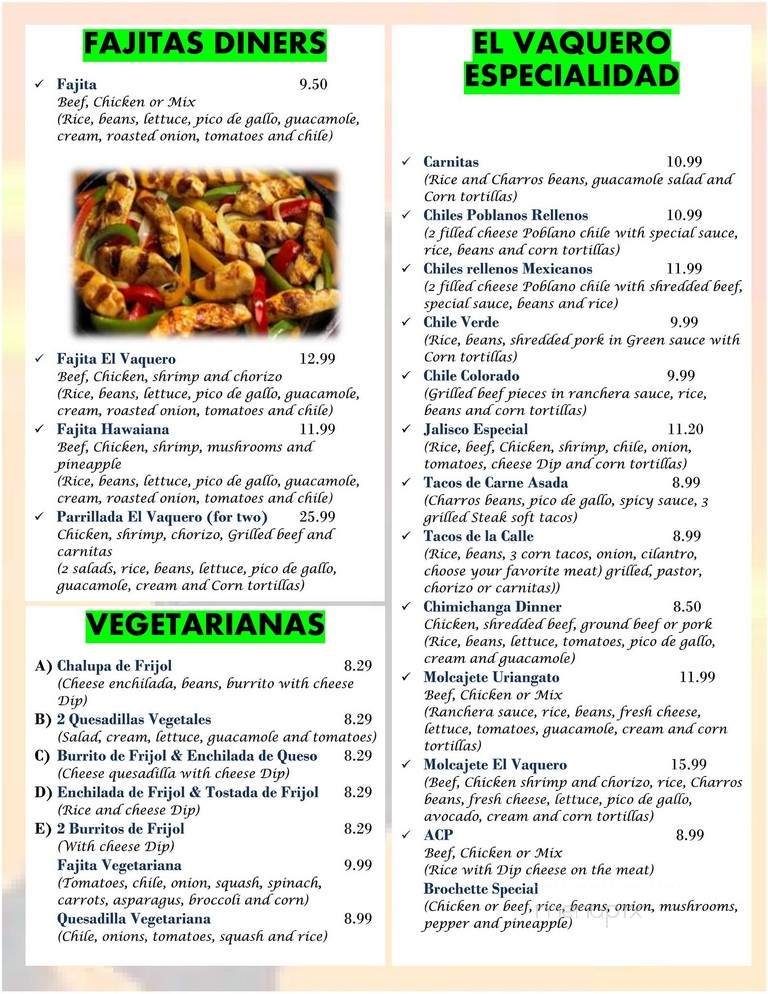 El Vaquero Mexican Grill - Wichita, KS menu_pic