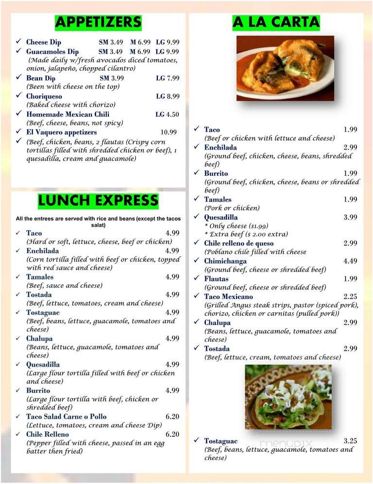 El Vaquero Mexican Grill - Wichita, KS menu_pic