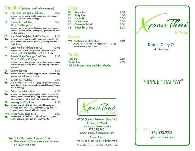 X-press Thai - Frisco, TX menu_pic