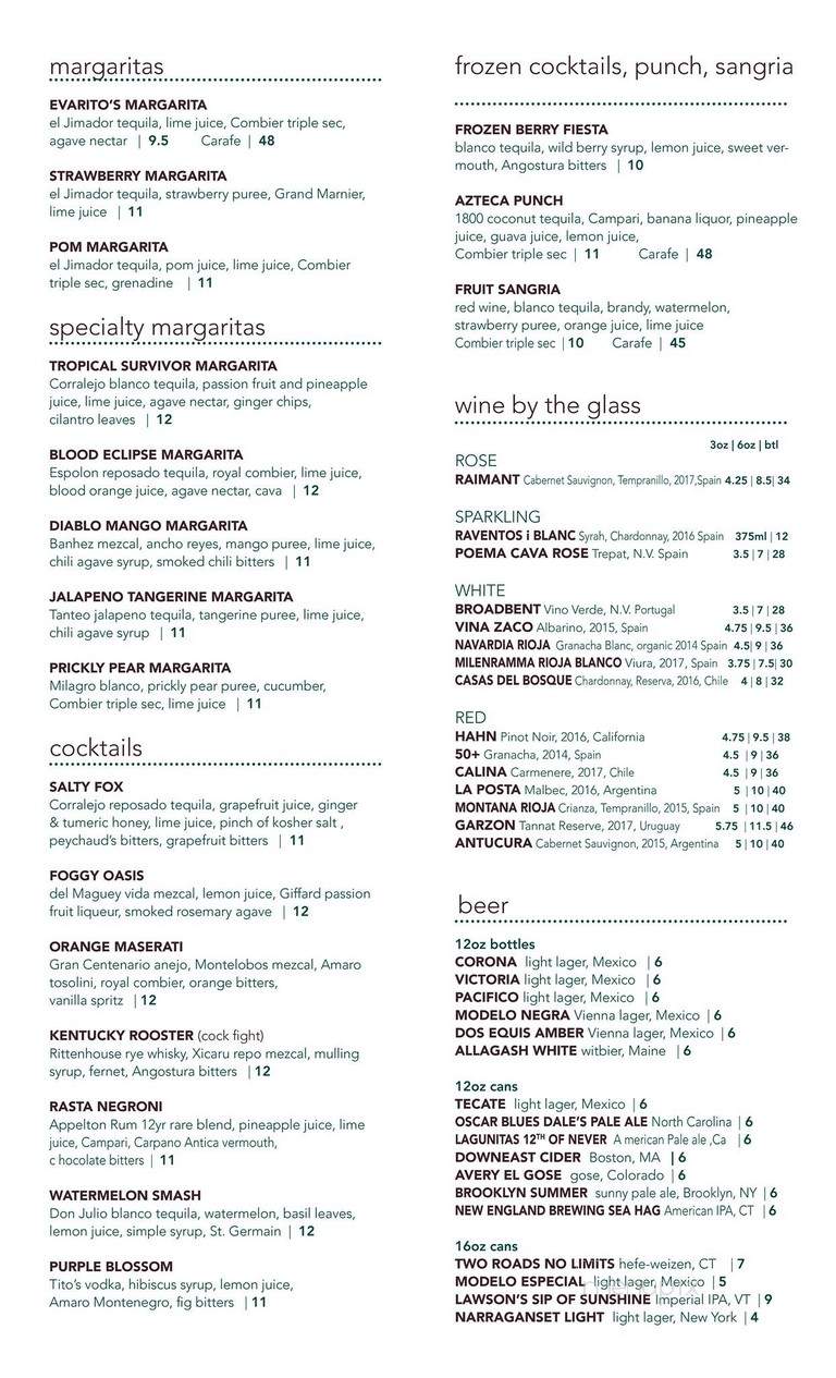 Evarito's - Norwalk, CT menu_pic