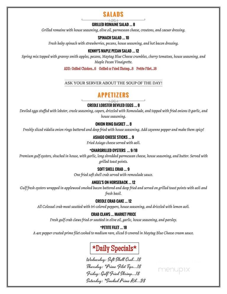 Kenny Ward's - Ocean Springs, MS menu_pic