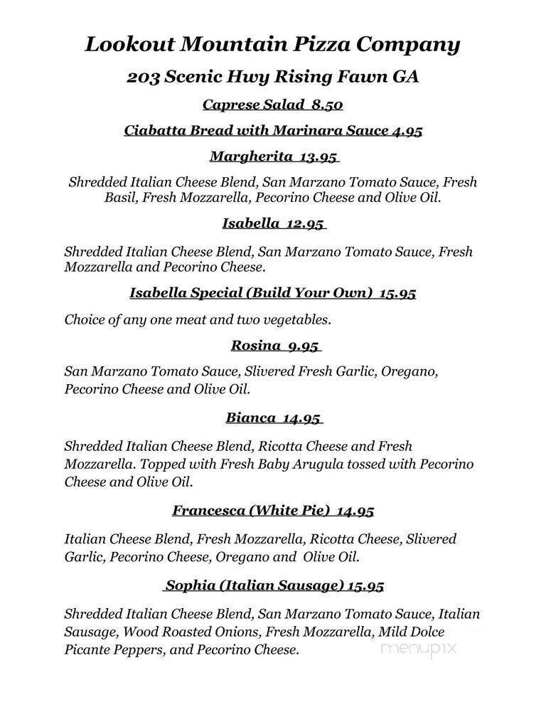 Lookout Mountain Pizza Company - Rising Fawn, GA menu_pic