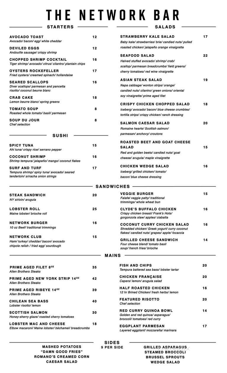 The Network Bar - Dallas, TX menu_pic