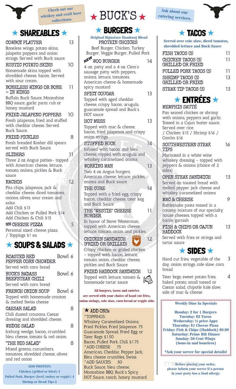 Buck's Whiskey & Burger Bar - Worcester, MA menu_pic