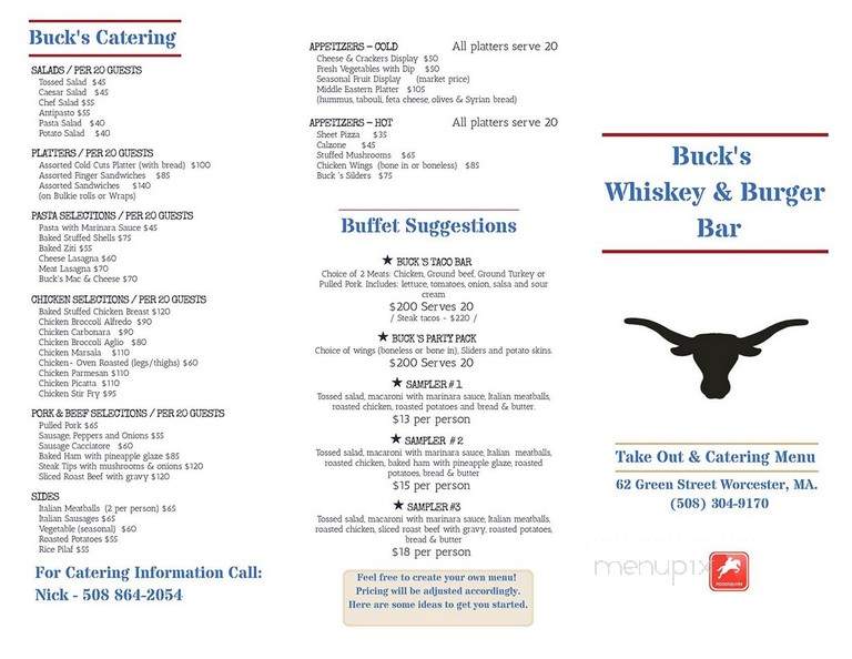 Buck's Whiskey & Burger Bar - Worcester, MA menu_pic